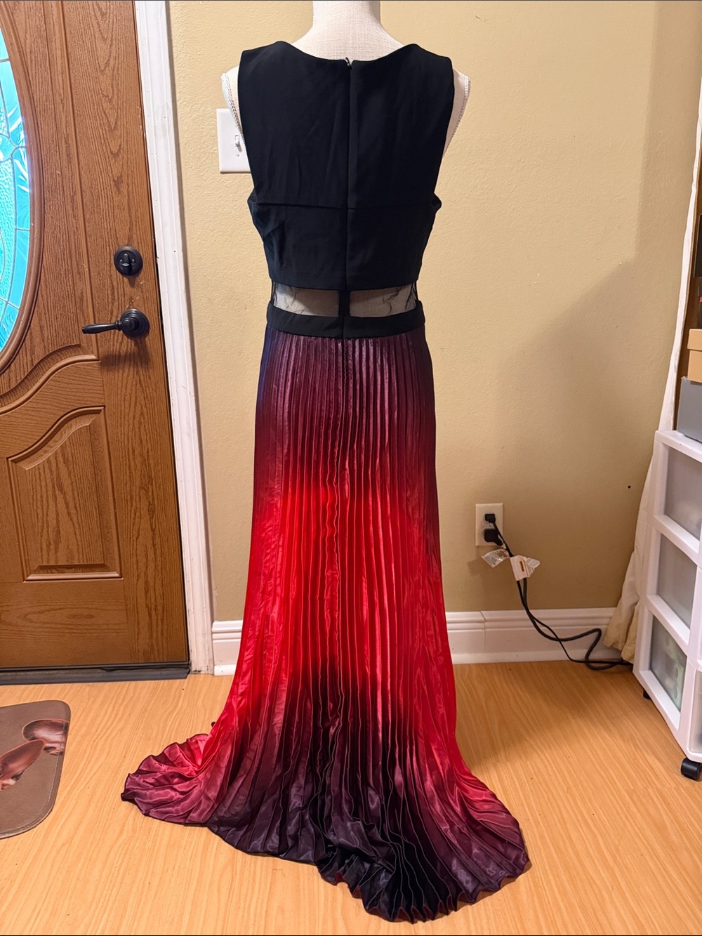 Betsy & Adams Pleated Ombre Maxi Skirt in Red to Black - Picture 2 of 3